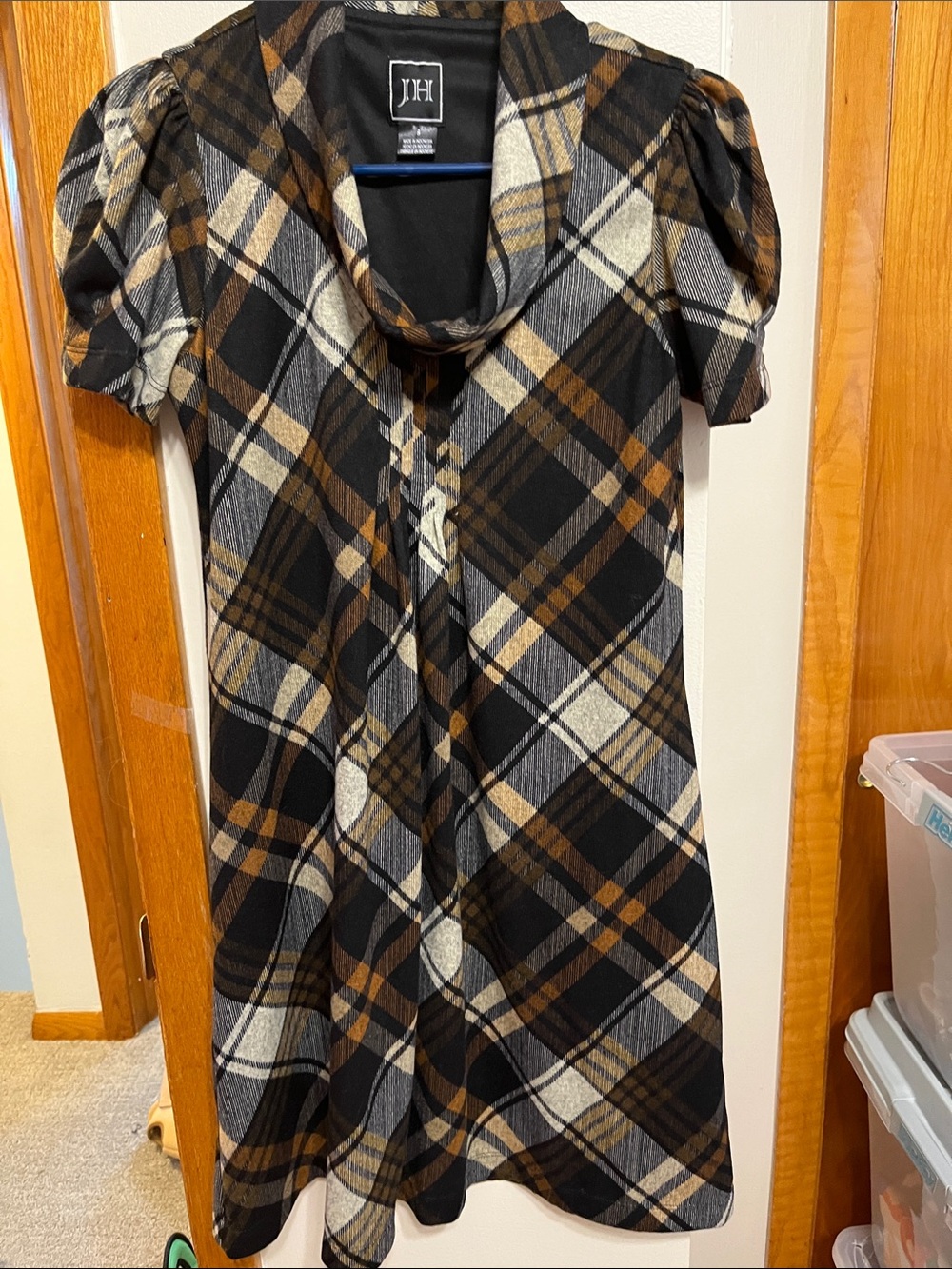 JH Collectibles Black Brown and Cream Plaid Mini Dress